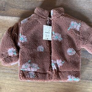 Zara Tan Sherpa Jacket with Floral Design